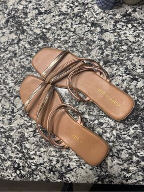 Madden Girl Metallic Rose Gold Multi-Strap Slide Sandals